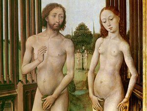 Triptychon der Erlösung, linkes Panel: Adam und Eva aus dem Paradies vertrieben, 1455-59